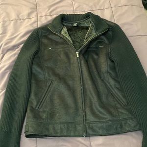 Zara man basic black mens jacket, size XL, suede like body, knit arms, lined